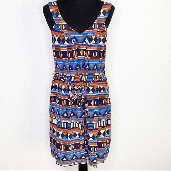 Marc by Marc Jacobs blue orange tan geometric silk dress size Large - Picture 1 of 16
